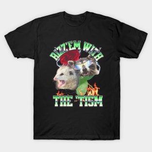 Rizz Em With The Tism Raccoon Autism Awareness opossum T-Shirt